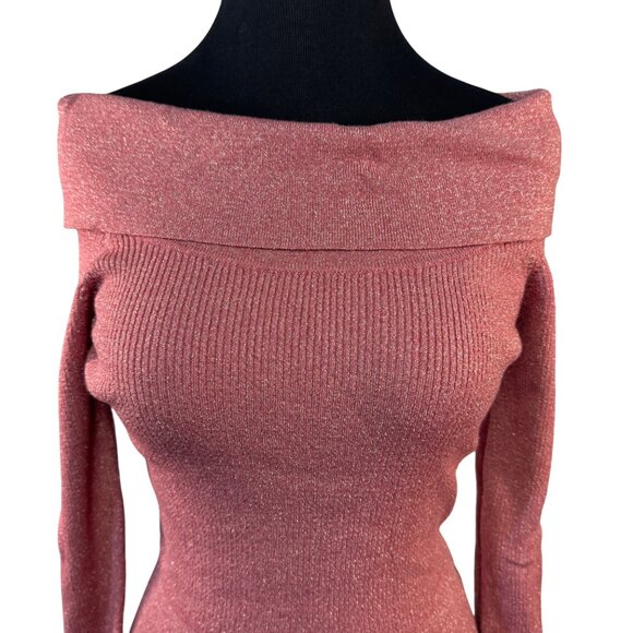 7th Avenue Design Studio Womens  Size XS Pink Metallic Off-Shoulder Sweater - Picture 2 of 8